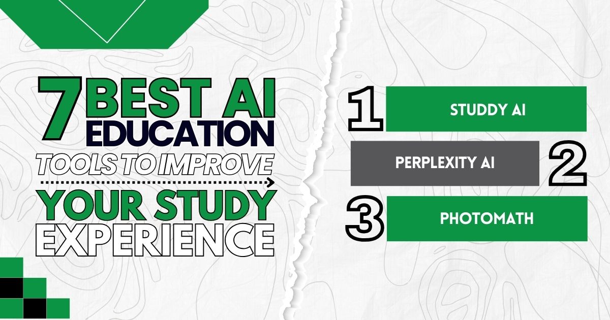 7 Best AI Education Tools:  featuring Studdy AI, Perplexity AI, and Photomath.