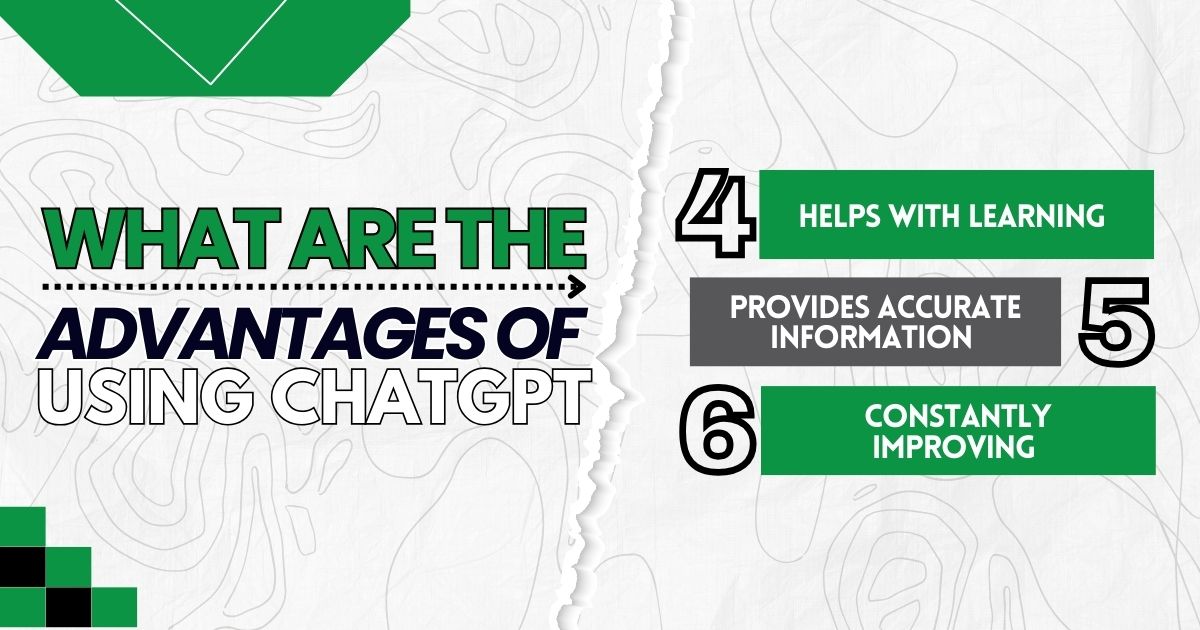 Graphic highlighting ChatGPT's advantages: helps with learning, provides accuracy, and improves.