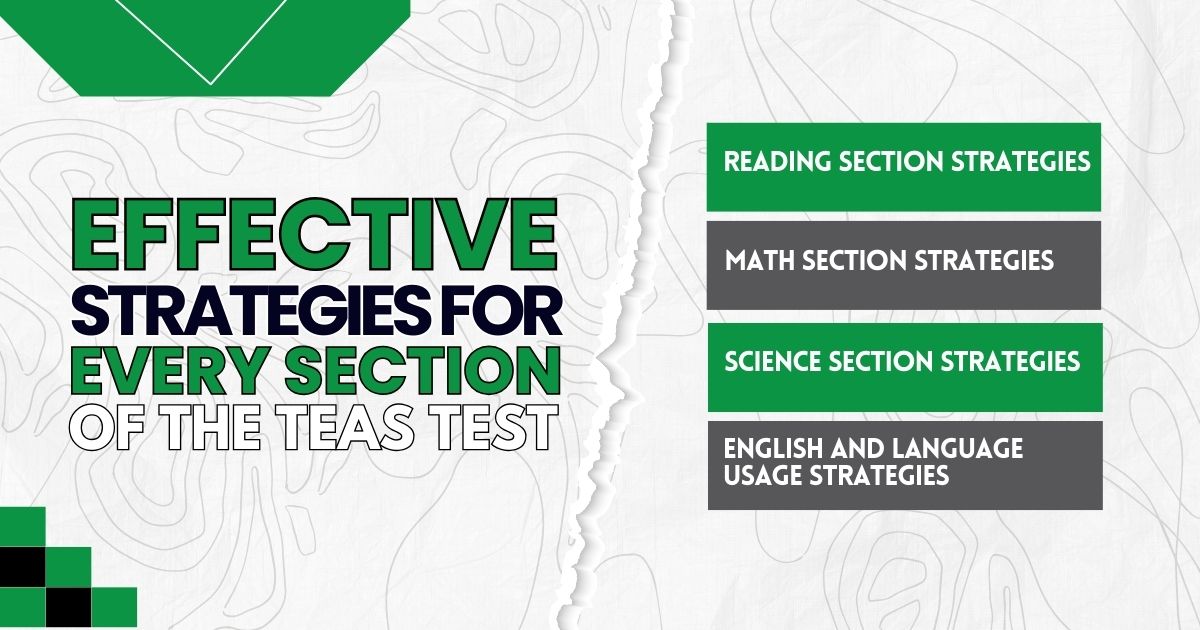 Effective strategies for every TEAS test section include reading, math, science, and English tips. 